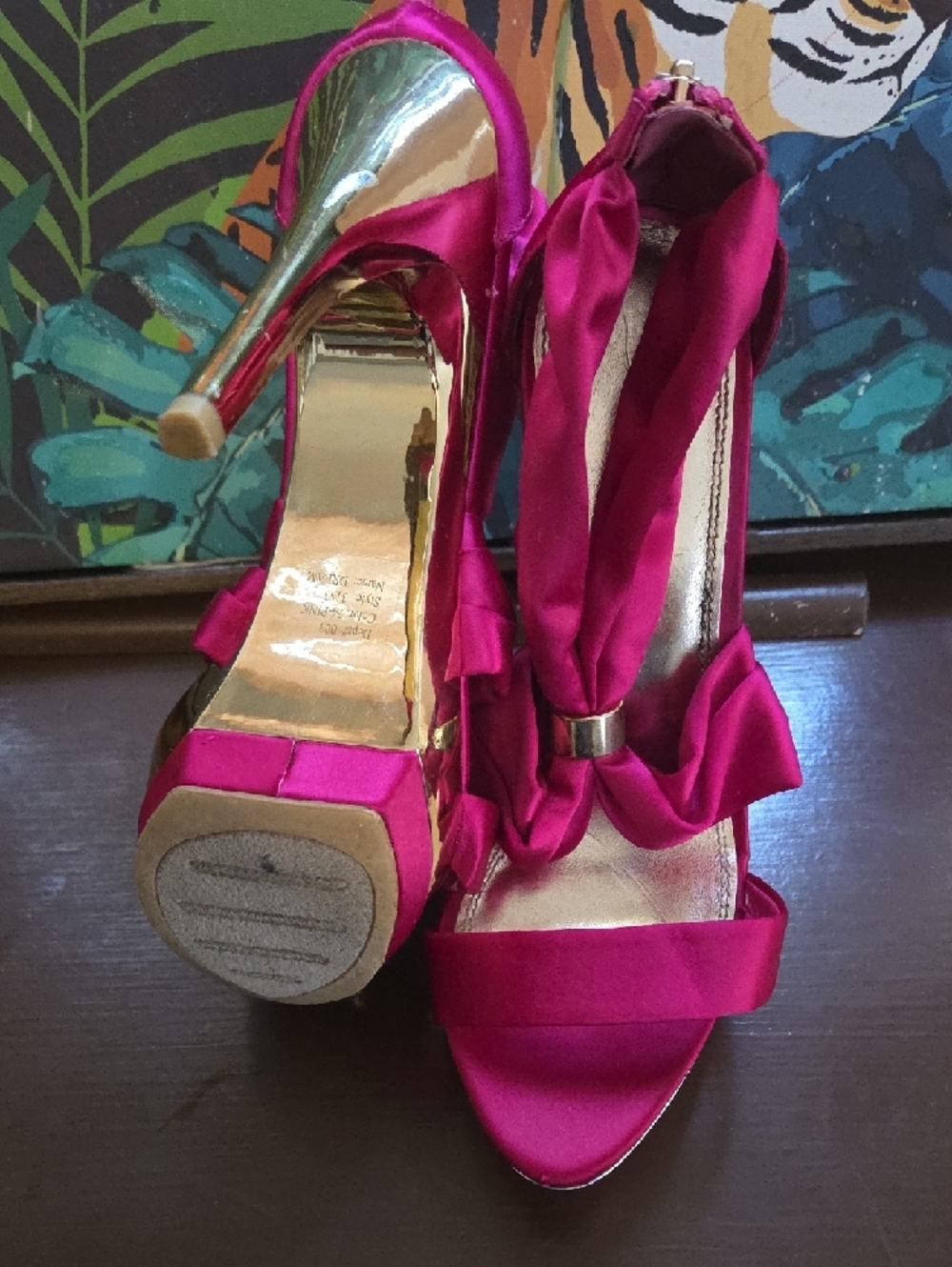 Bakers Hot Pink Satin Platform High Heels - Picture 5 of 8